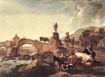 尼古拉 波桑 Italian Landscape With Bridge
